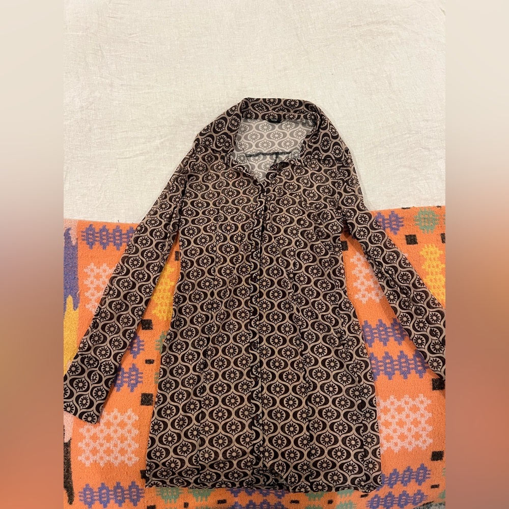 Urban Outfitters 60s Semi Sheer Brown Patterned Dress